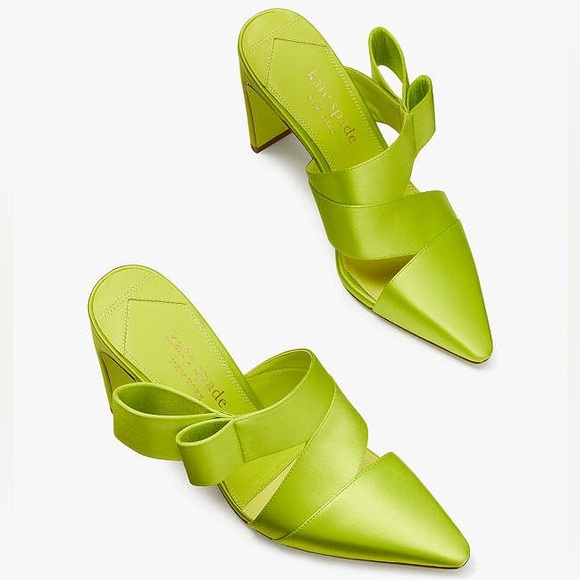 ♠️kate spade Bianca Satin Mules Heels, Bright Limeade Green NIB - Picture 6 of 6